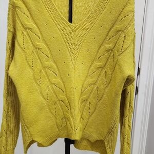 Cato Women's Yellow V-Neck Cable Knit Sweater